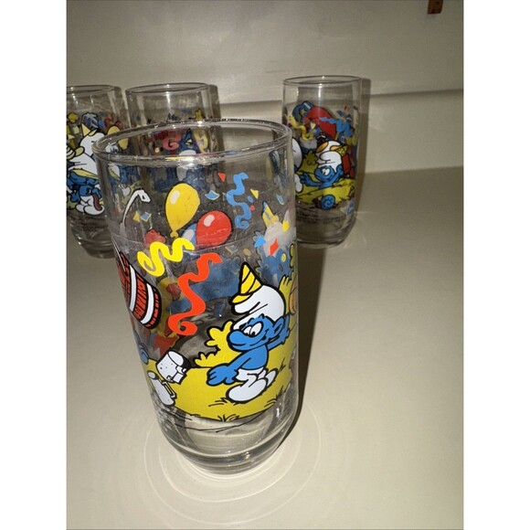 Smurf Collector Glasses Wallace Berrie PEYO 1983 Lot 4 Harmony Handy Papa Clumsy - Picture 14 of 16
